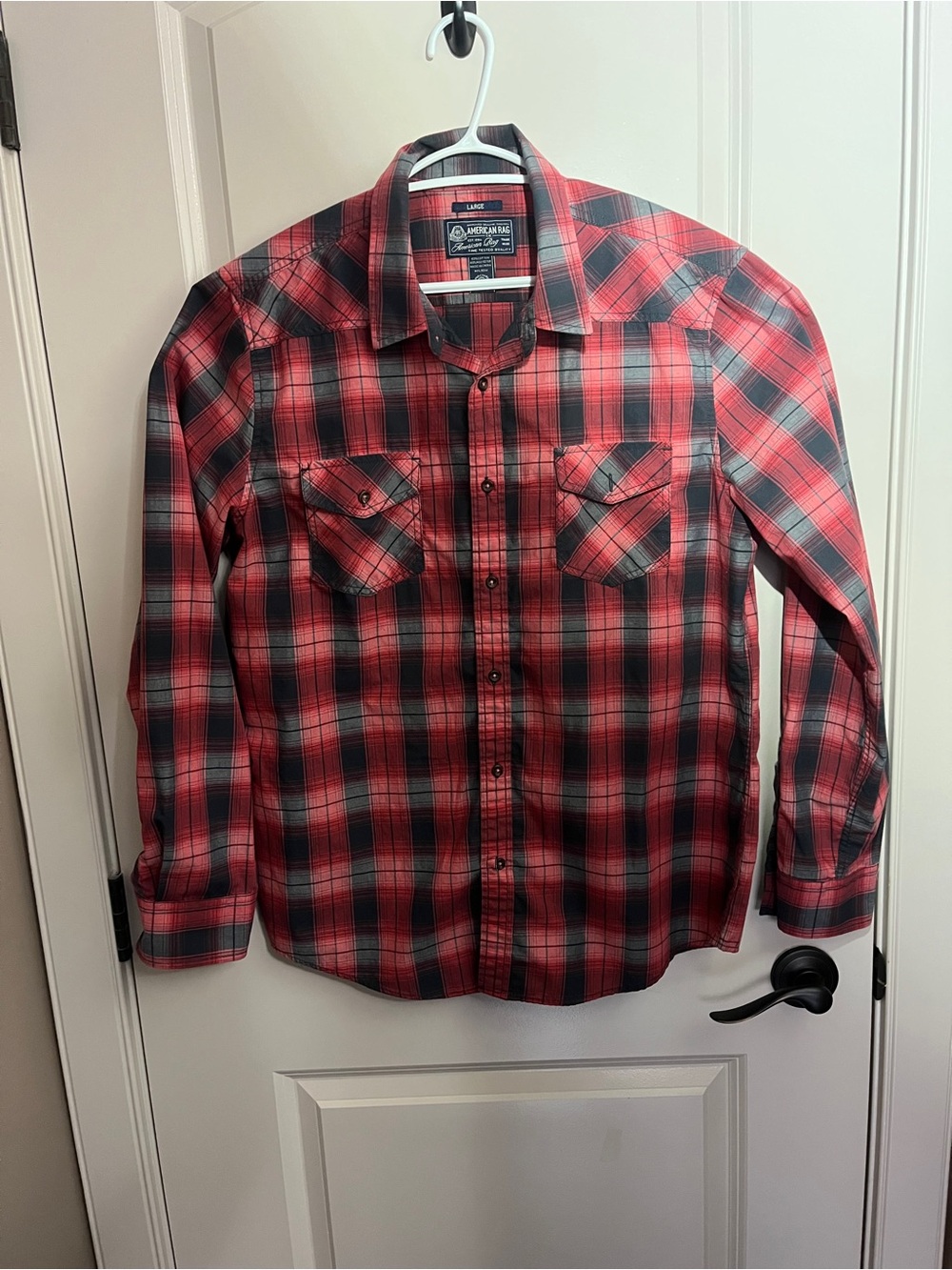 American Rag Red and Black Plaid Button-Down Shirt